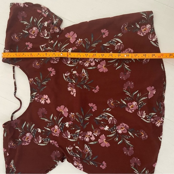 Chloe & Katie Brown Floral Flutter Sleeve Blouse Spring Summer Top Soft Rayon, M - Picture 11 of 11